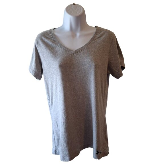 Under Armour Womens HeatGear T-Shirt M Gray Loose Fit V-Neck Athleisure - Picture 1 of 6